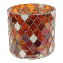 (Fairtrade) Waxinelichthouder mozaiek brick oranje 8x8x8