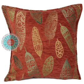 Brick oranje kussen - Boho Feathers ± 45x45cm