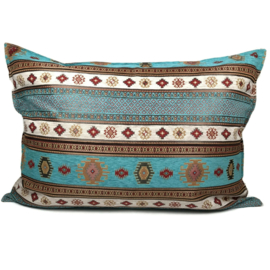 Esperanza Deseo ® vloer/lounge kussen - Aztec, turquoise en ivoor ± 70x100cm