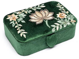 Sieraden / tarotdoos fluweel fluweel groen met lotus 11x15,5x5 cm