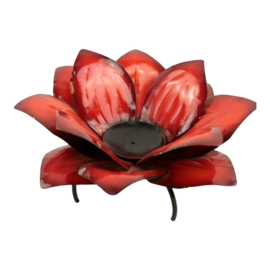 (Fairtrade) Waxinelichthouder metaal open (lotus) bloem rood 23x23x14 cm