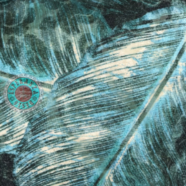Turquoise kussen met mooie veren/bladeren print ± 45x45cm
