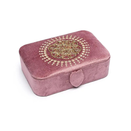 Sieraden- en tarotdoos fluweel oudroze met Bloem des Levens