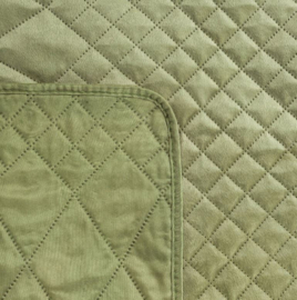 Bedsprei + kussenhoes 40x40cm - licht olijfgroen fluweel 170x210cm (voor 1 persoon of camper-caravan bed)