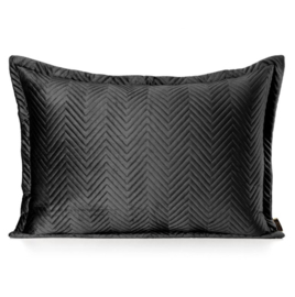 Bedsprei - zwart fluweel - visgraatpatroon - 230x260cm incl. 2 kussenhoezen van 50x70cm