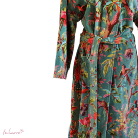 Kimono turquoise, teal paradise velours maat 36 t/m 46
