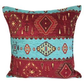 Esperanza Deseo ® kussen - Navajo, turquoise en rood ± 45x45cm