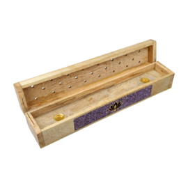 Wierookbrander en opbergdoos Lotus amethist mangohout