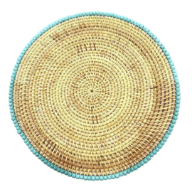 (Fairtrade) "Placemat" rattan met turquoise kralen 37cm dia