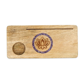 Mango houten - kaart-fotohouder - Lotus - amethist steentjes