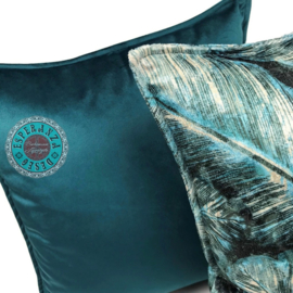 Esperanza Deseo ® kussen veren/bladeren print turquoise ± 45x45cm