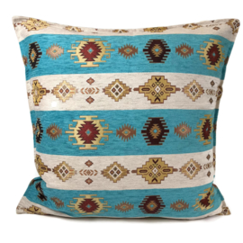 Esperanza Deseo ® kussen - Aztec stripes - turquoise en ivoor ± 60x60cm (stofcode NZ)