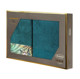 Petrol - teal - zeegroen - handdoeken cadeau set 2 stuks 70x140cm