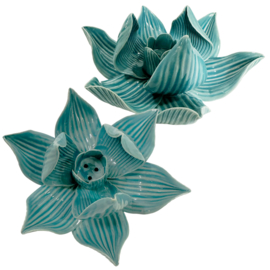 Wierookhouder turquoise - keramiek - lotus 12x12x6cm