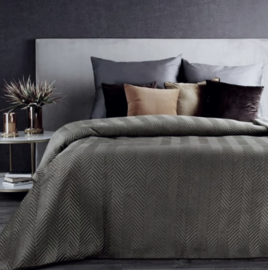 Bedsprei - visgraat motief - grijs taupe - fluweel 230x260cm