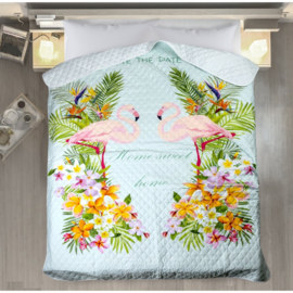 Bedsprei kinderkamer - Multi kleuren mint en Flamingo 170x210cm