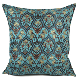 Esperanza Deseo ® vloer/lounge kussen - Flowers - turquoise en petrol ± 70x70cm