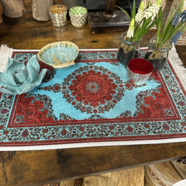 Mini kleed - turquoise en rood - 30x45cm