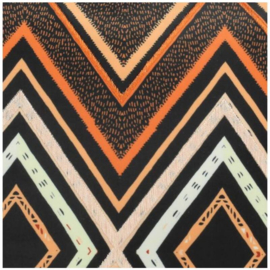 Fluwelen kussen - Tribal patroon, oranje, zwart, bruin, zand 45x45cm
