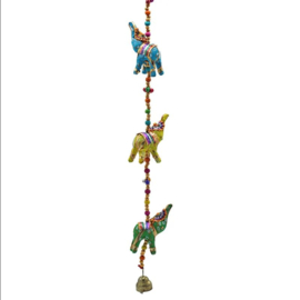Decoratieve slinger met stoffen olifantjes - Kleurrijk - 80 cm