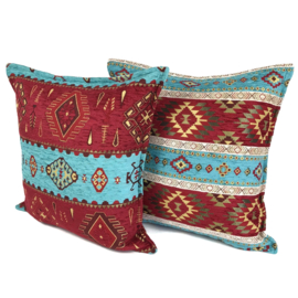 Esperanza Deseo ® kussen - Navajo, turquoise en rood ± 45x45cm