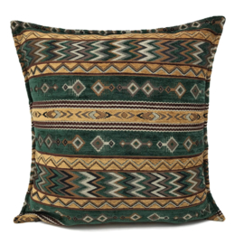 Esperanza Deseo ® kussen - Zigzag Ethnic - smaragd groen en camel ± 45x45cm