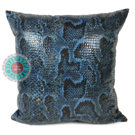 Slangenprint kussen python blauw met zwart ± 45x45cm