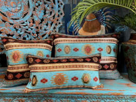 Esperanza Deseo ® kussen - Aztec - turquoise en bruin ± 45x45cm