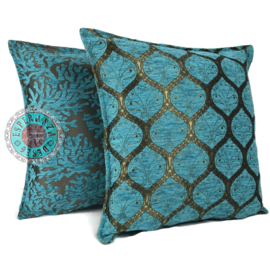 Esperanza Deseo ® kussen - Koraal takken turquoise ± 45x45cm