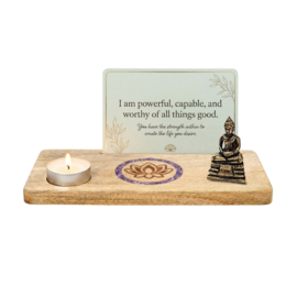 Mango houten - kaart-fotohouder - Lotus - amethist steentjes