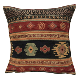 Zwart en rood kussen - Aztec ± 45x45cm