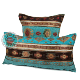 Esperanza Deseo ® kussen - Aztec - turquoise en bruin ± 45x45cm