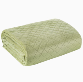 Bedsprei + kussenhoes 40x40cm - licht olijfgroen fluweel 170x210cm (voor 1 persoon of camper-caravan bed)