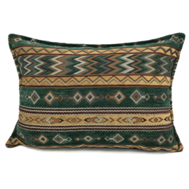 Esperanza Deseo ® kussen - Zigzag Ethnic - smaragd groen en camel ± 30x45cm