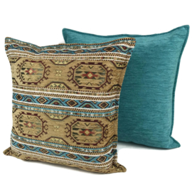 Esperanza Deseo ® kussen - Maya - turquoise met oker ± 45x45cm