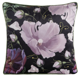 Set van twee velvet kussenhoezen - zwart, paars, lila bloemen - 45x45cm