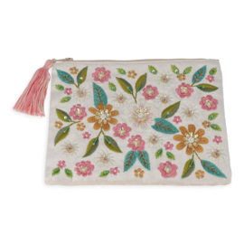 Etui fluweel gebroken wit met bloemen