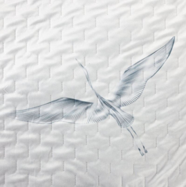 Bedsprei - wit met oranje- velvet 220x240cm met kraanvogel