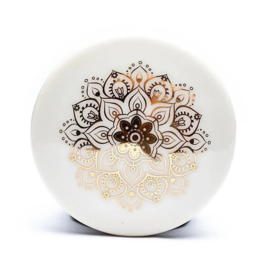 Theemok met theezeef en deksel Mandala – wit met goud – 400 ml