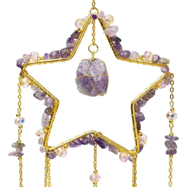 Suncatcher ster met amethist – goudkleurig – ca. 12 × 34 cm