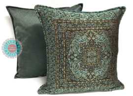 Esperanza Deseo ® kussen  - Mandala little Flowers turquoise en jade groen ± 45x45cm