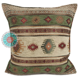 Olijf groen en creme kussen - Aztec ± 45x45cm