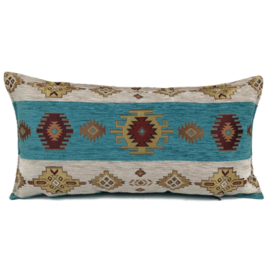 Esperanza Deseo ® kussen - Aztec stripes - turquoise en ivoor ± 30x60cm (stofcode CW))