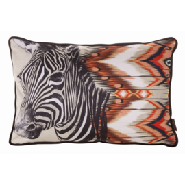 Velvet kussen - zebra - zwart, wit, oranje kleuren 30x45cm incl. binnenkussen