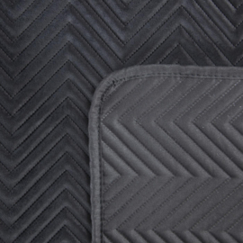 Bedsprei - zwart fluweel - visgraatpatroon - 230x260cm incl. 2 kussenhoezen van 50x70cm