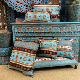 Esperanza Deseo ® vloer/lounge kussen - Aztec - turquoise en bruin ± 70x70cm