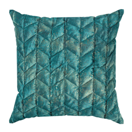 Teal petrol fluweel met goud kussen 45x45cm (passend bij bedsprei)