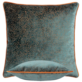 Kussenhoes velvet met bies - Petrol/Teal en brick - 45x45cm