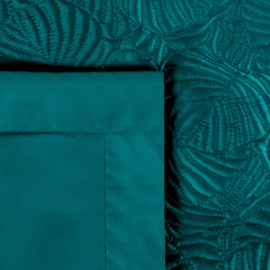 Bedsprei - Petrol - zeegroen - teal kleurige fluweel met blad patroon 280x260cm