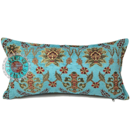 Turquoise kussen - Tropical flowers daisy ± 30x60cm